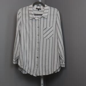 Adrianna Papell Striped Linen Blend Button-Up Shirt Women’s M Long Sleeve